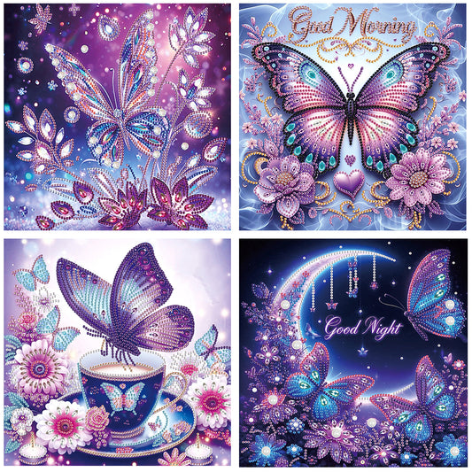 4 Pcs Purple Butterfly - Special Shaped Drill Diamond Painting 30*30CM