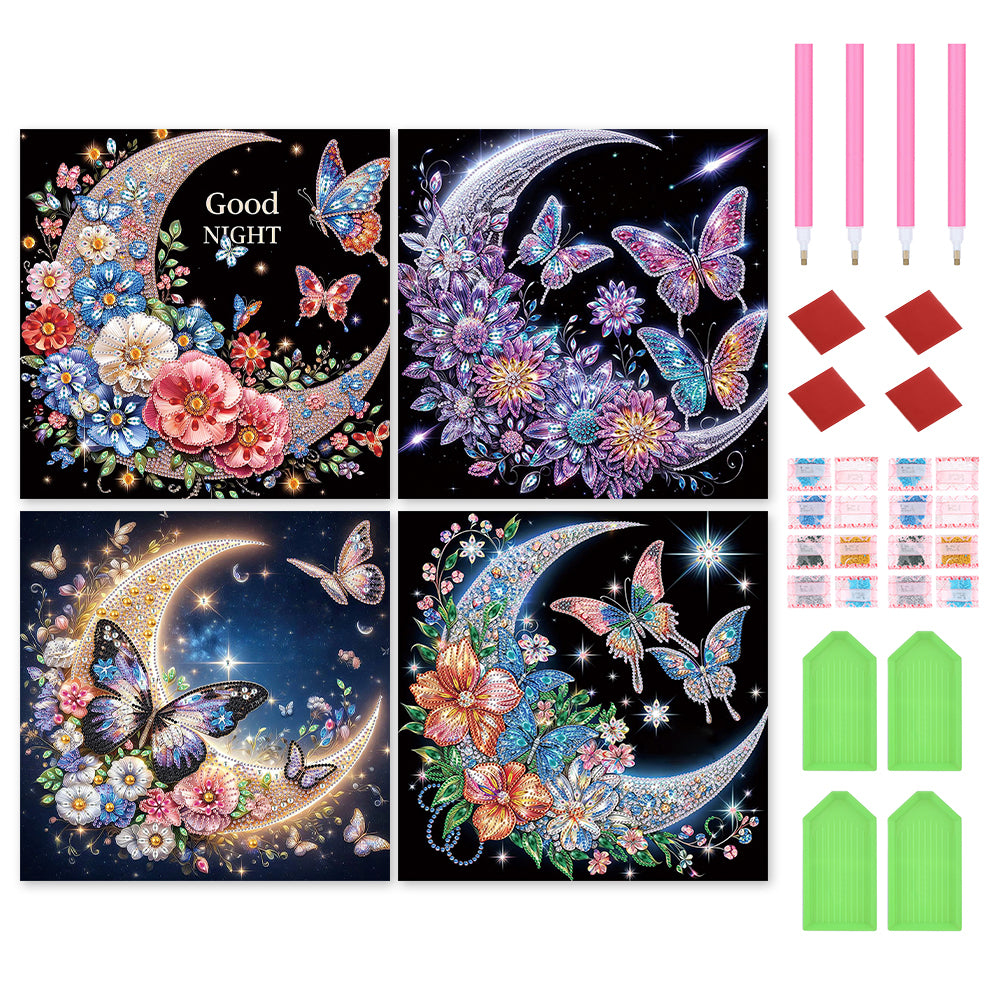 4 Pcs Crescent Moon Butterfly - Special Shaped Drill Diamond Painting 30*30CM