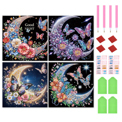 4 Pcs Crescent Moon Butterfly - Special Shaped Drill Diamond Painting 30*30CM