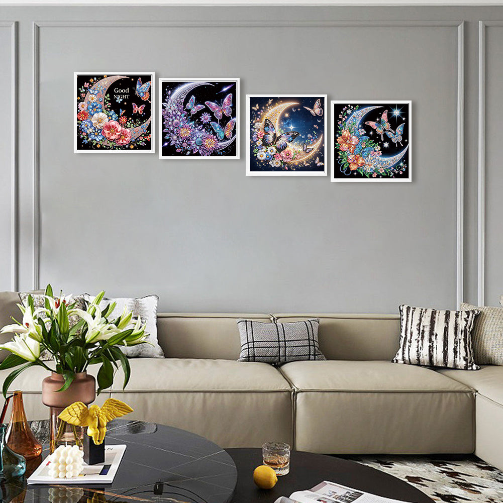 4 Pcs Crescent Moon Butterfly - Special Shaped Drill Diamond Painting 30*30CM