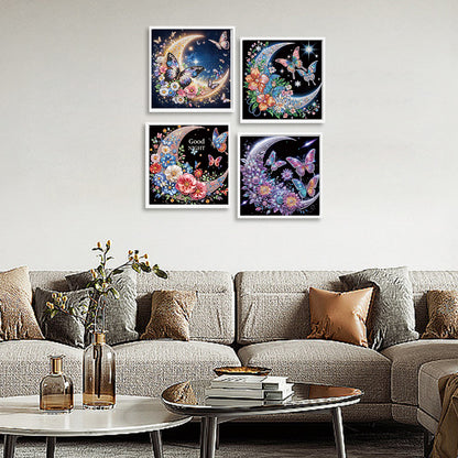 4 Pcs Crescent Moon Butterfly - Special Shaped Drill Diamond Painting 30*30CM