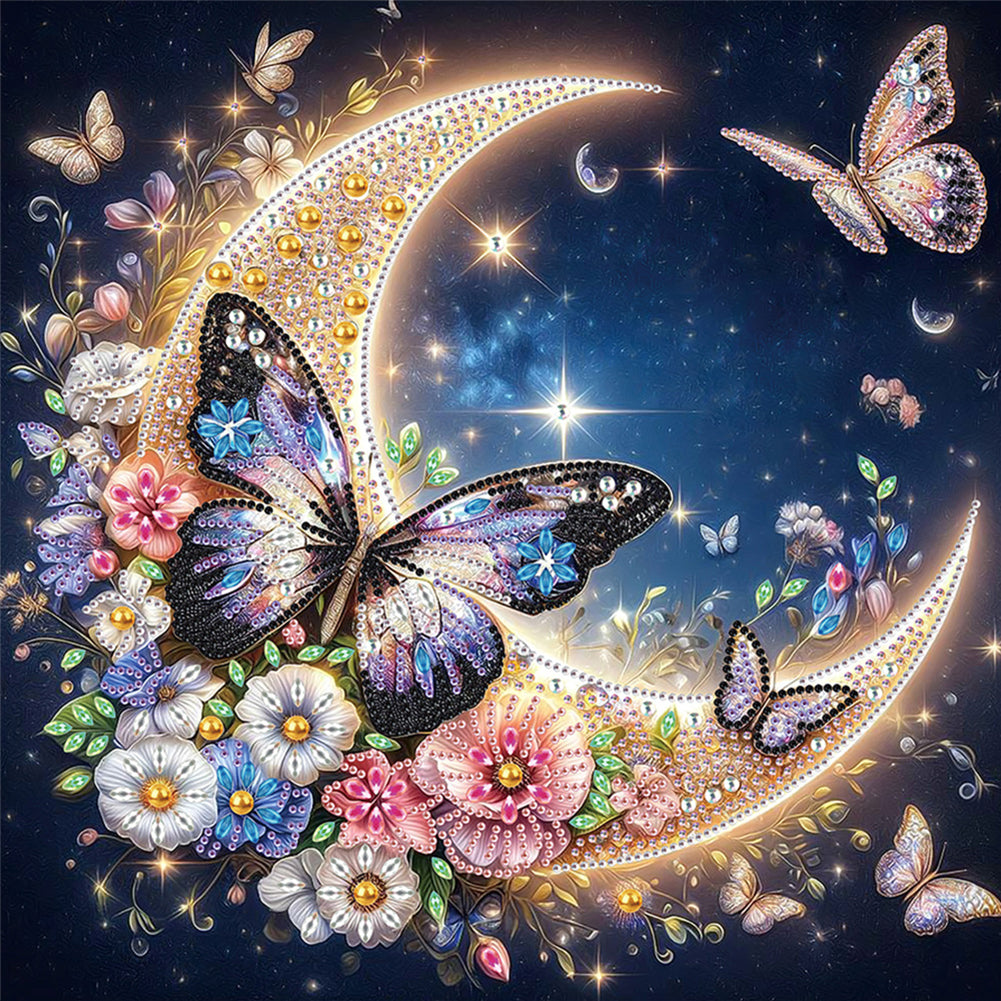 4 Pcs Crescent Moon Butterfly - Special Shaped Drill Diamond Painting 30*30CM