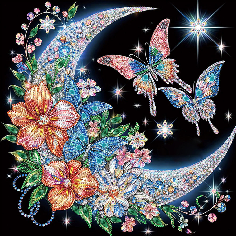 4 Pcs Crescent Moon Butterfly - Special Shaped Drill Diamond Painting 30*30CM