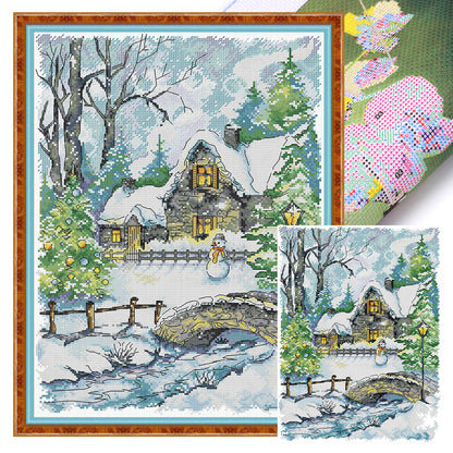 Little Snowman In Winter - 14CT Stamped Cross Stitch 33*44CM(Joy Sunday)