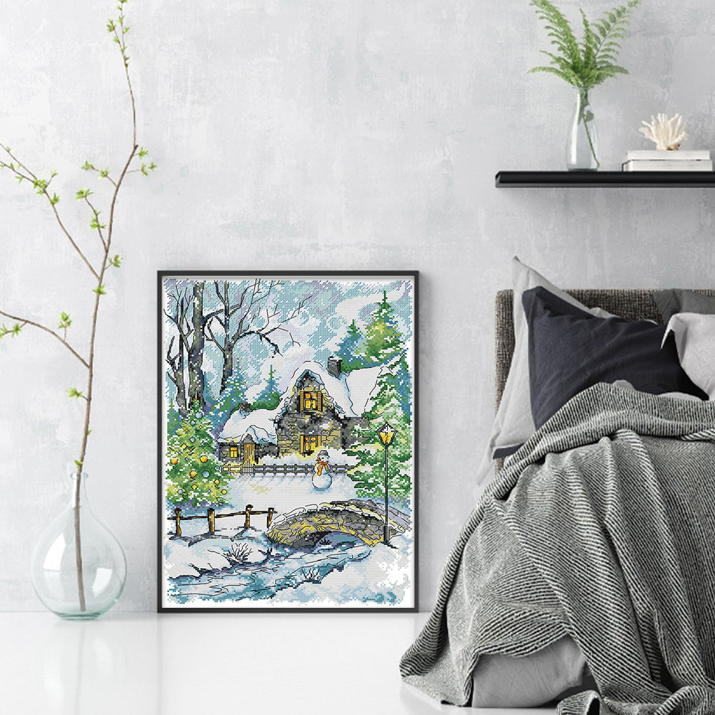 Little Snowman In Winter - 14CT Stamped Cross Stitch 33*44CM(Joy Sunday)