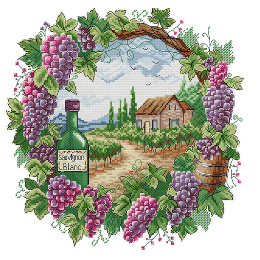 Summer Scene In Wreath - 14CT Stamped Cross Stitch 38*36CM(Joy Sunday)