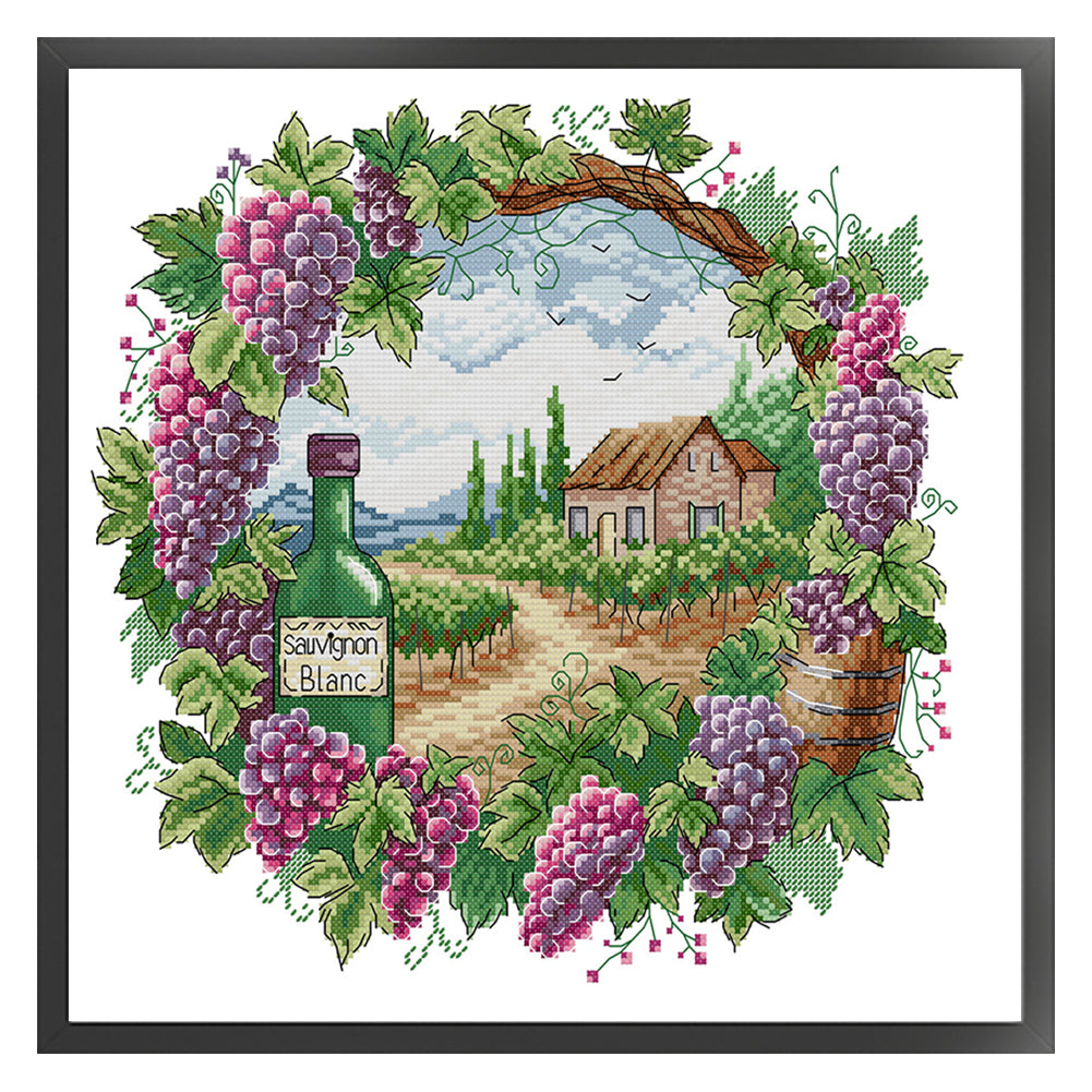 Summer Scene In Wreath - 14CT Stamped Cross Stitch 38*36CM(Joy Sunday)