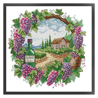Summer Scene In Wreath - 14CT Stamped Cross Stitch 38*36CM(Joy Sunday)