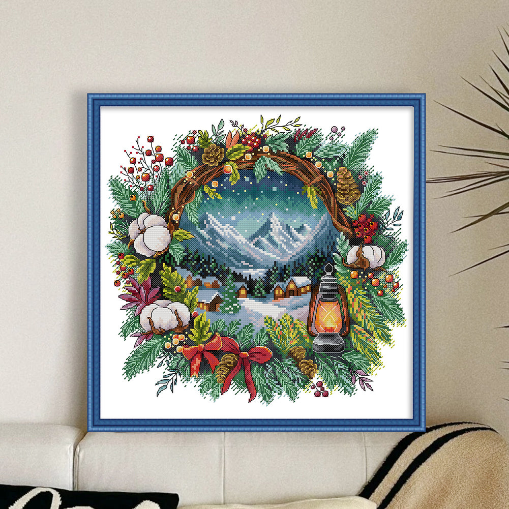 Winter Scene In Wreath - 14CT Stamped Cross Stitch 36*36CM(Joy Sunday)