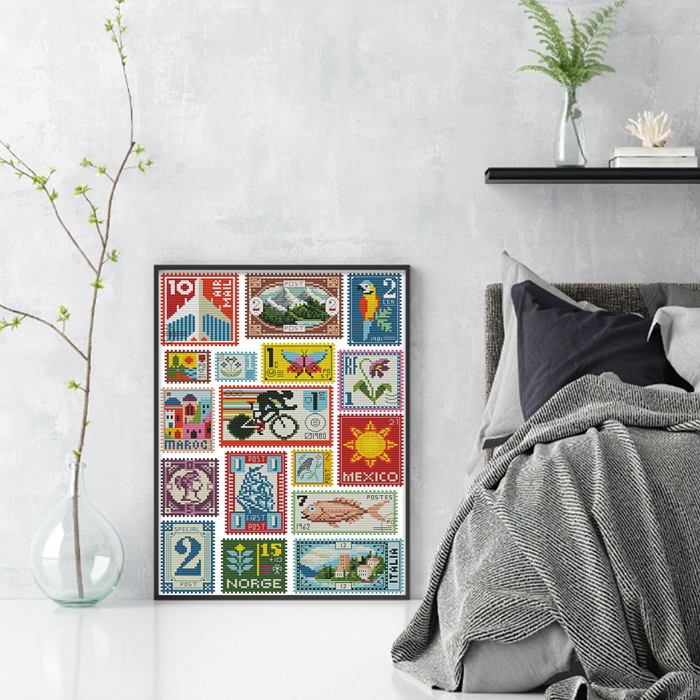 Small Stamp Collection - 14CT Stamped Cross Stitch 30*41CM(Joy Sunday)