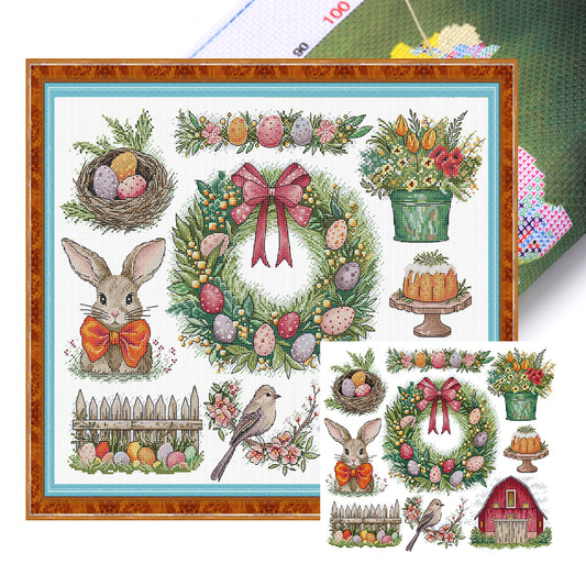 Christmas Wreath And Rabbit - 14CT Stamped Cross Stitch 51*44CM(Joy Sunday)