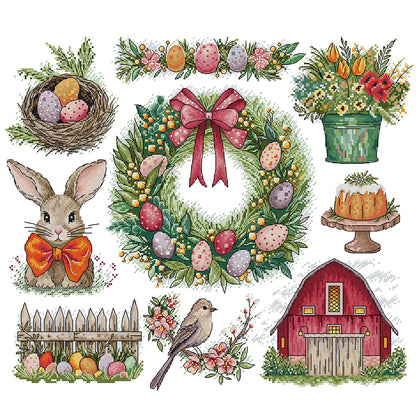 Christmas Wreath And Rabbit - 14CT Stamped Cross Stitch 51*44CM(Joy Sunday)