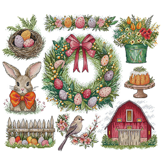 Christmas Wreath And Rabbit - 14CT Stamped Cross Stitch 51*44CM(Joy Sunday)