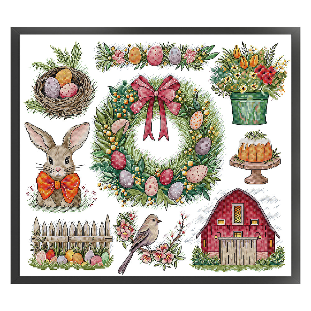 Christmas Wreath And Rabbit - 14CT Stamped Cross Stitch 51*44CM(Joy Sunday)