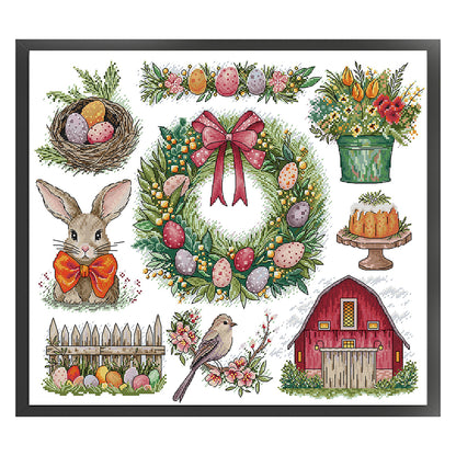 Christmas Wreath And Rabbit - 14CT Stamped Cross Stitch 51*44CM(Joy Sunday)