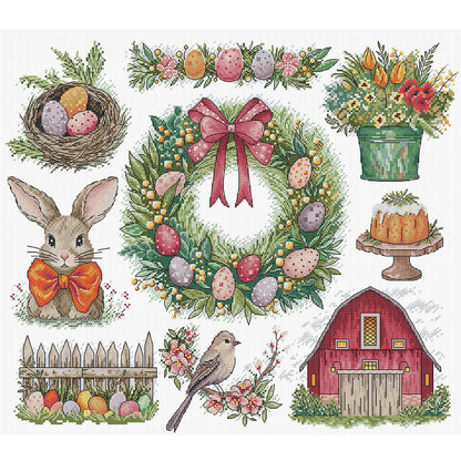 Christmas Wreath And Rabbit - 14CT Stamped Cross Stitch 51*44CM(Joy Sunday)