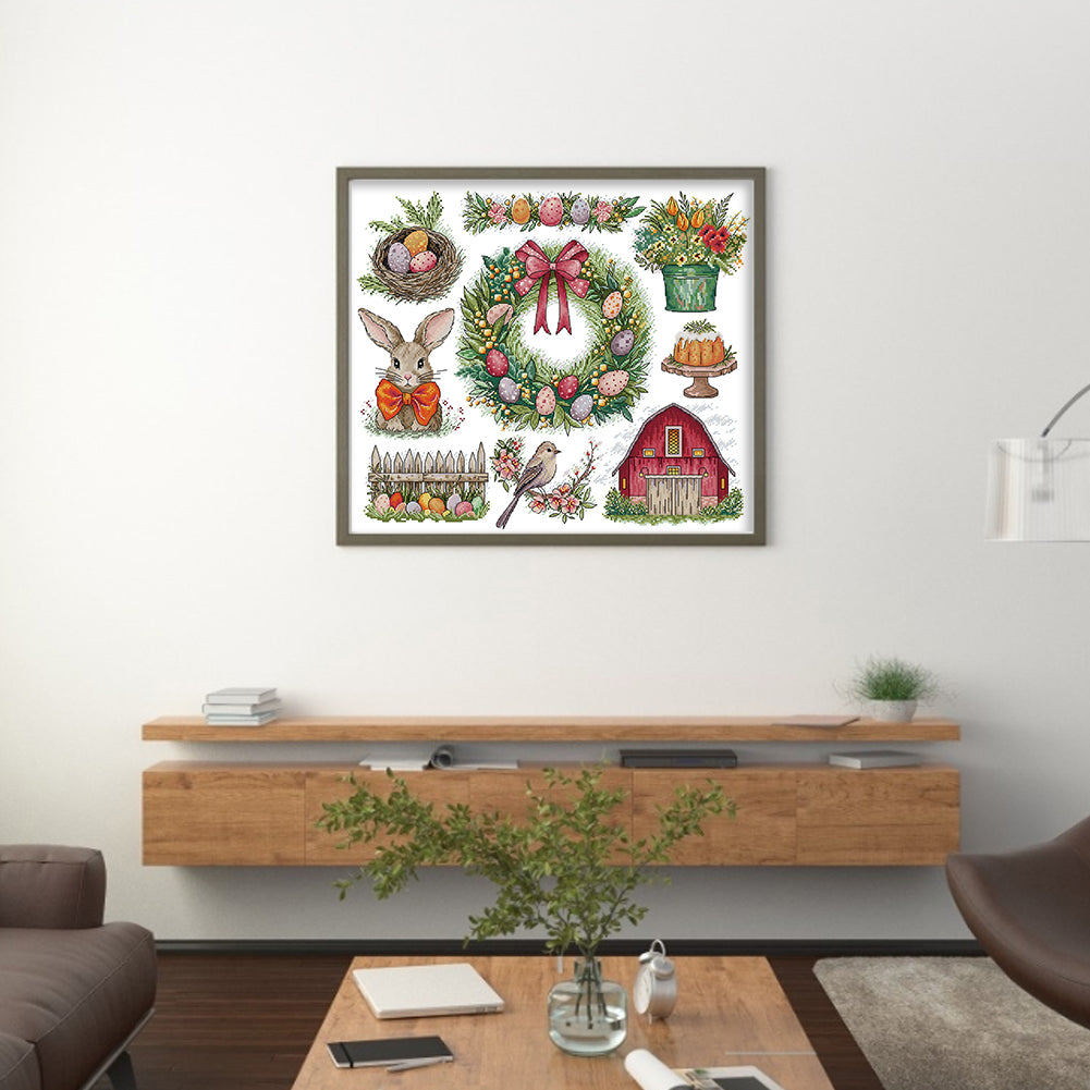Christmas Wreath And Rabbit - 14CT Stamped Cross Stitch 51*44CM(Joy Sunday)