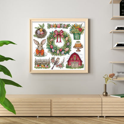 Christmas Wreath And Rabbit - 14CT Stamped Cross Stitch 51*44CM(Joy Sunday)