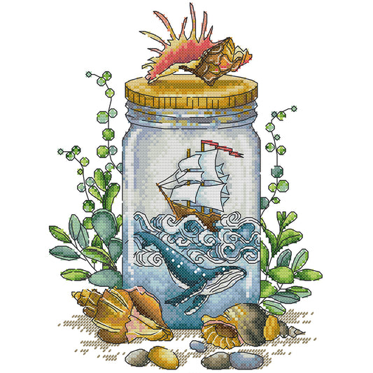 Sail In The Bottle Boat - 14CT Stamped Cross Stitch 23*31CM(Joy Sunday)