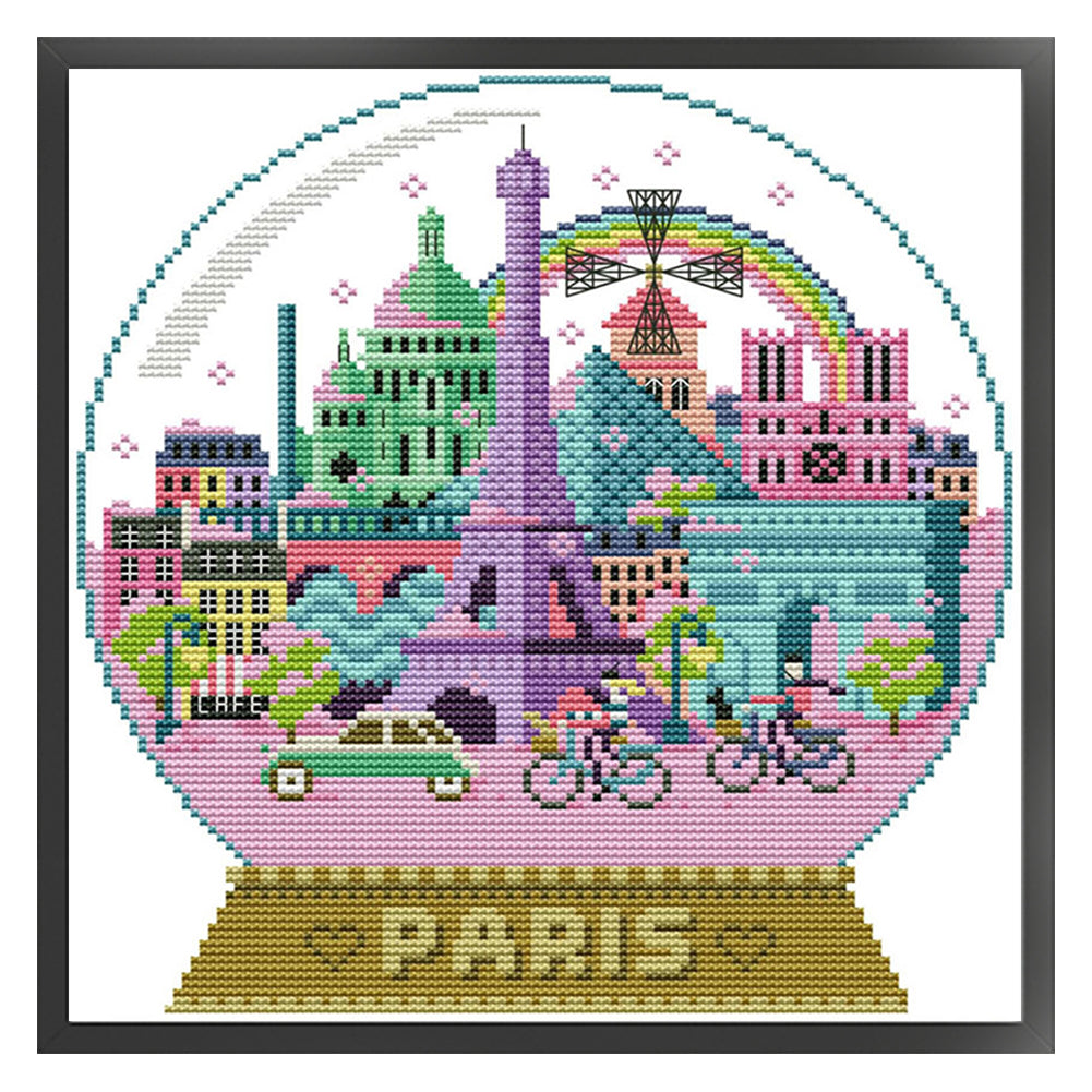 Paris Scenery In The Crystal Ball - 14CT Stamped Cross Stitch 27*28CM(Joy Sunday)