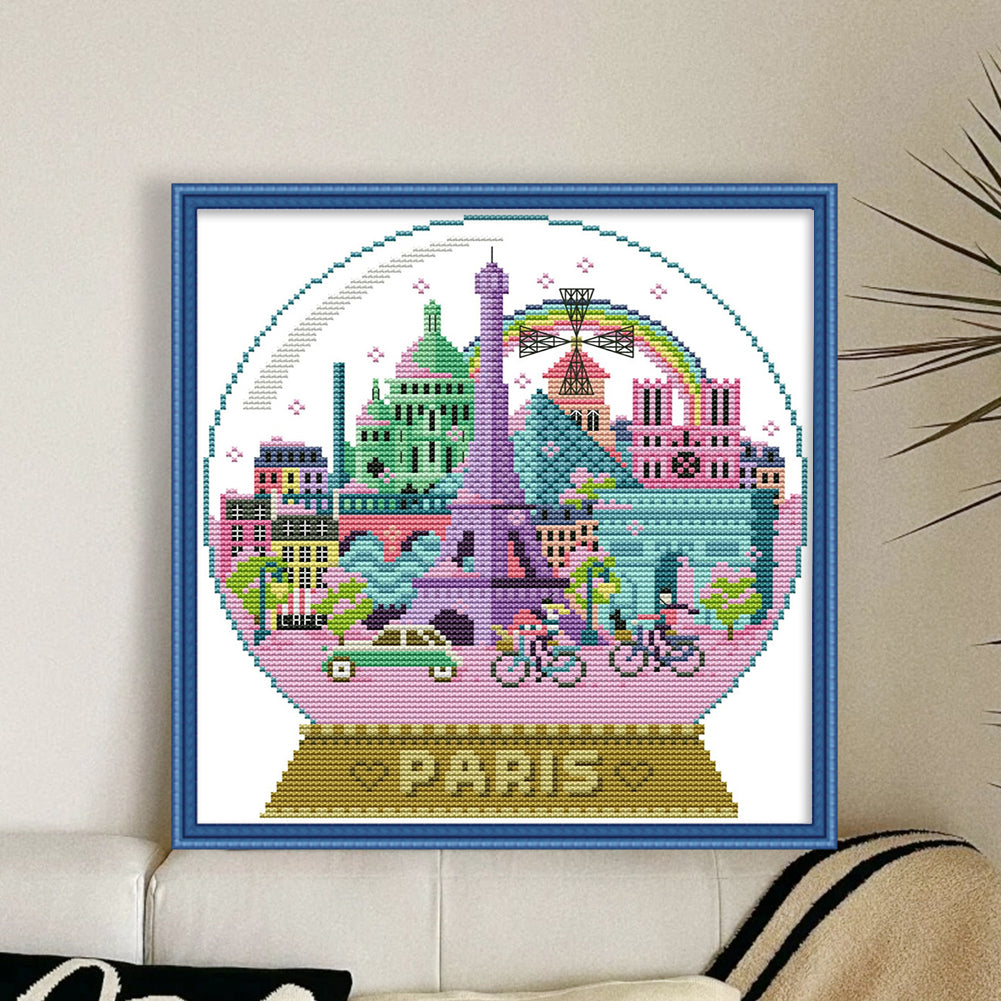 Paris Scenery In The Crystal Ball - 14CT Stamped Cross Stitch 27*28CM(Joy Sunday)