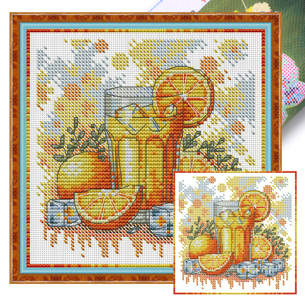 Vitamin C Drink - 14CT Stamped Cross Stitch 17*17CM(Joy Sunday)