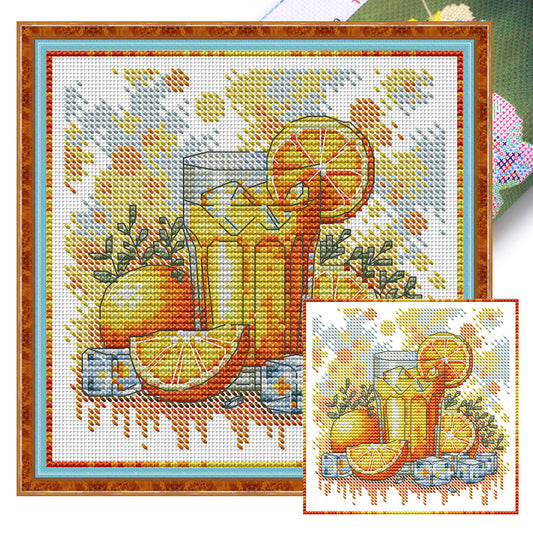 Vitamin C Drink - 14CT Stamped Cross Stitch 17*17CM(Joy Sunday)