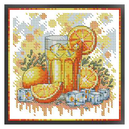 Vitamin C Drink - 14CT Stamped Cross Stitch 17*17CM(Joy Sunday)