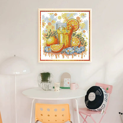 Vitamin C Drink - 14CT Stamped Cross Stitch 17*17CM(Joy Sunday)