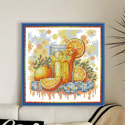 Vitamin C Drink - 14CT Stamped Cross Stitch 17*17CM(Joy Sunday)