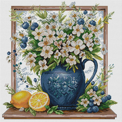 Little White Flower In A Bottle - 14CT Stamped Cross Stitch 45*45CM(Joy Sunday)