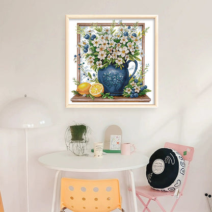 Little White Flower In A Bottle - 14CT Stamped Cross Stitch 45*45CM(Joy Sunday)