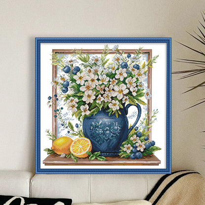 Little White Flower In A Bottle - 14CT Stamped Cross Stitch 45*45CM(Joy Sunday)