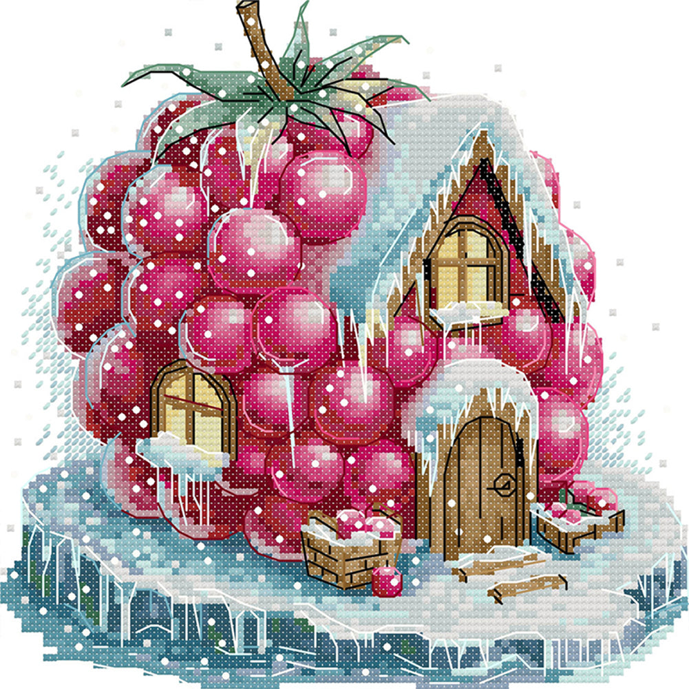 Raspberry Hut - 14CT Stamped Cross Stitch 22*22CM(Joy Sunday)