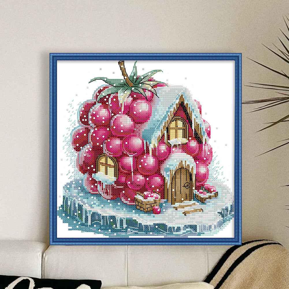 Raspberry Hut - 14CT Stamped Cross Stitch 22*22CM(Joy Sunday)