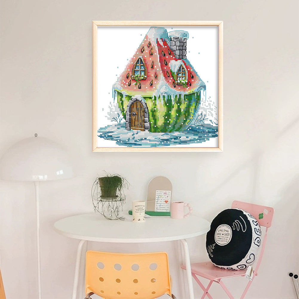 Watermelon Hut - 14CT Stamped Cross Stitch 22*22CM(Joy Sunday)
