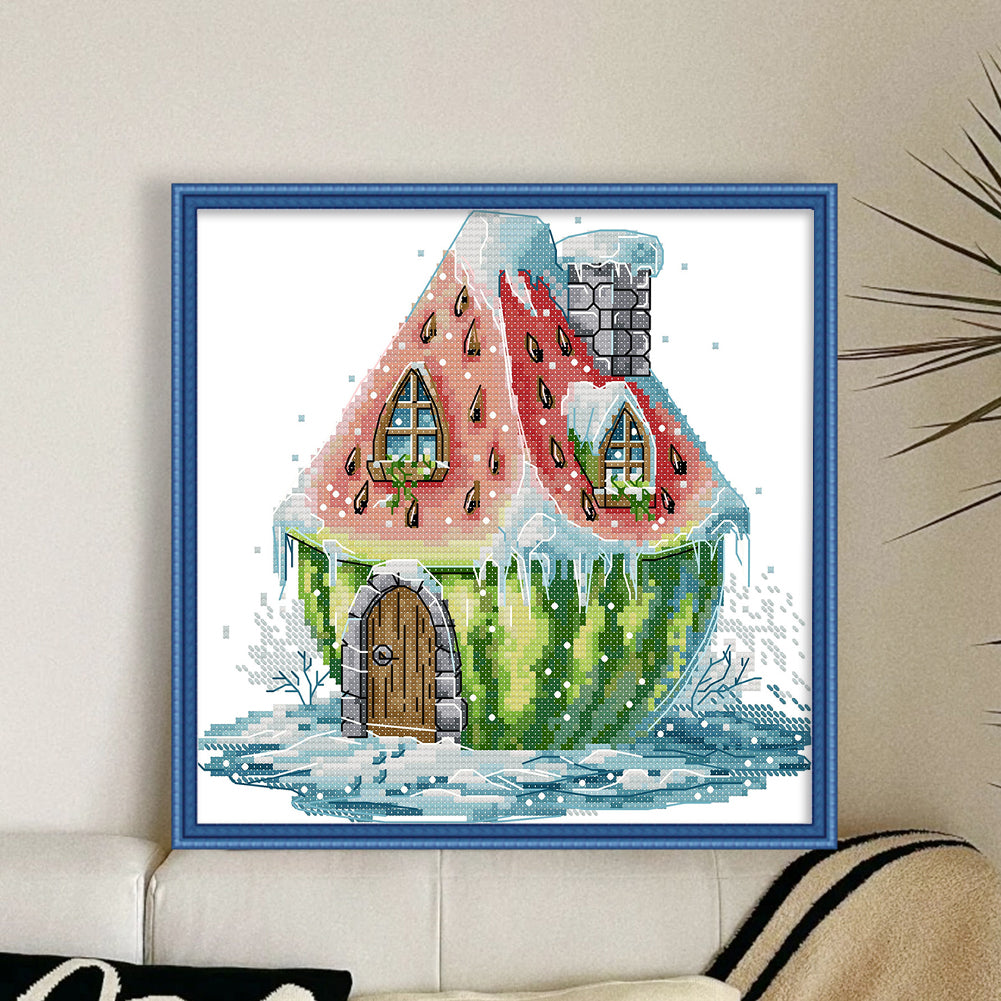 Watermelon Hut - 14CT Stamped Cross Stitch 22*22CM(Joy Sunday)