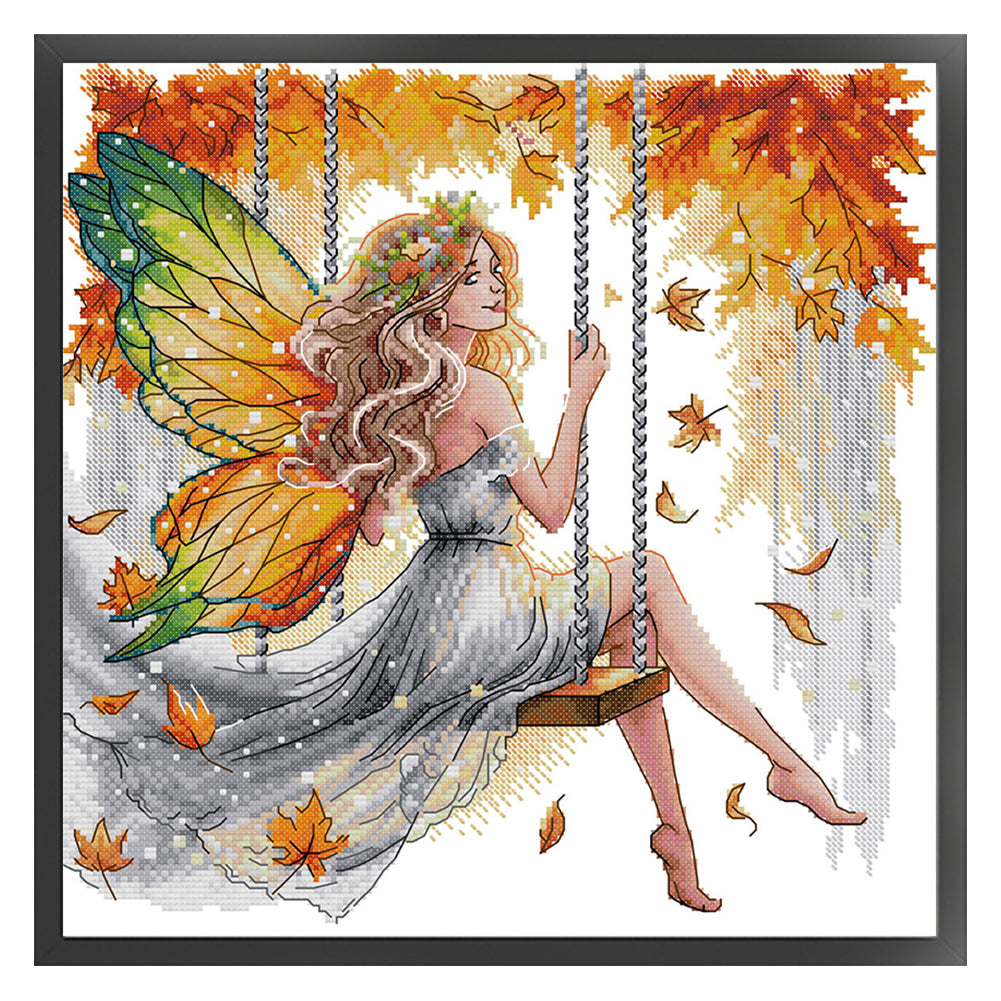 Butterfly Fairy Swinging On A Swing - 14CT Stamped Cross Stitch 34*34CM(Joy Sunday)