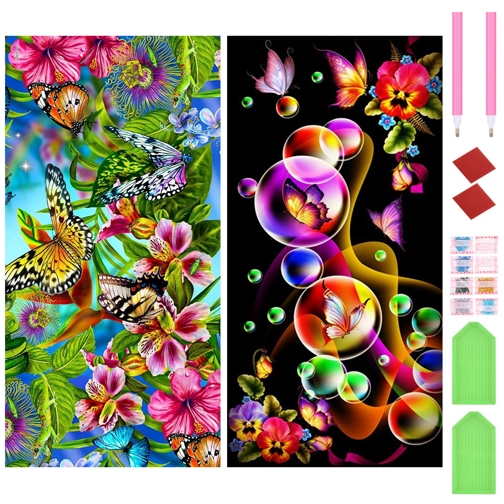 2 Pcs Flowers - Full AB Round Drill Diamond Painting 40*80CM