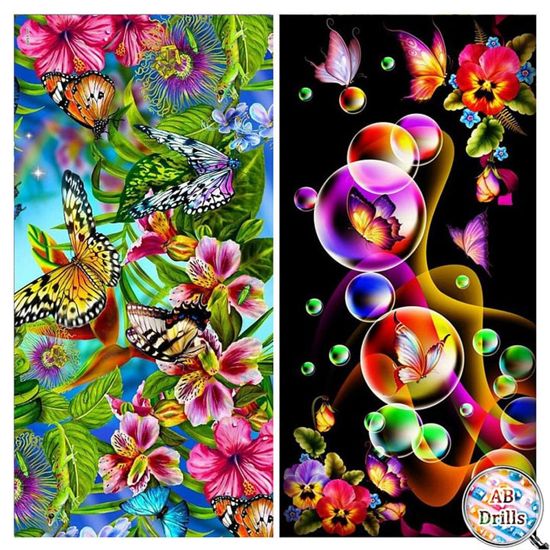 2 Pcs Flowers - Full AB Round Drill Diamond Painting 40*80CM