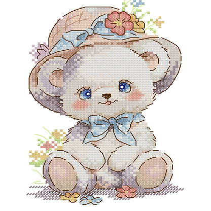 Bear Wearing A Flower Hat - 14CT Stamped Cross Stitch 15*21CM(Joy Sunday)