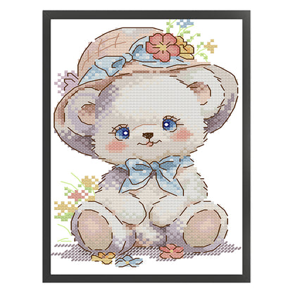 Bear Wearing A Flower Hat - 14CT Stamped Cross Stitch 15*21CM(Joy Sunday)