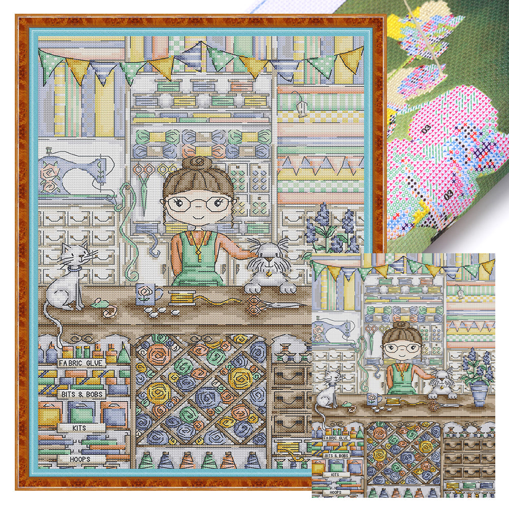 Girl'S Small Handicraft Shop - 14CT Stamped Cross Stitch 29*41CM(Joy Sunday)