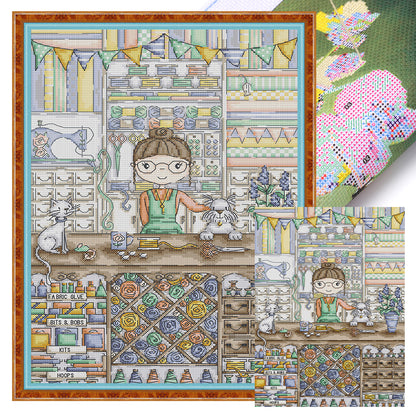 Girl'S Small Handicraft Shop - 14CT Stamped Cross Stitch 29*41CM(Joy Sunday)