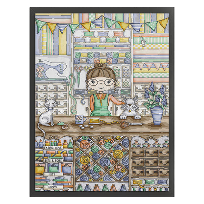 Girl'S Small Handicraft Shop - 14CT Stamped Cross Stitch 29*41CM(Joy Sunday)
