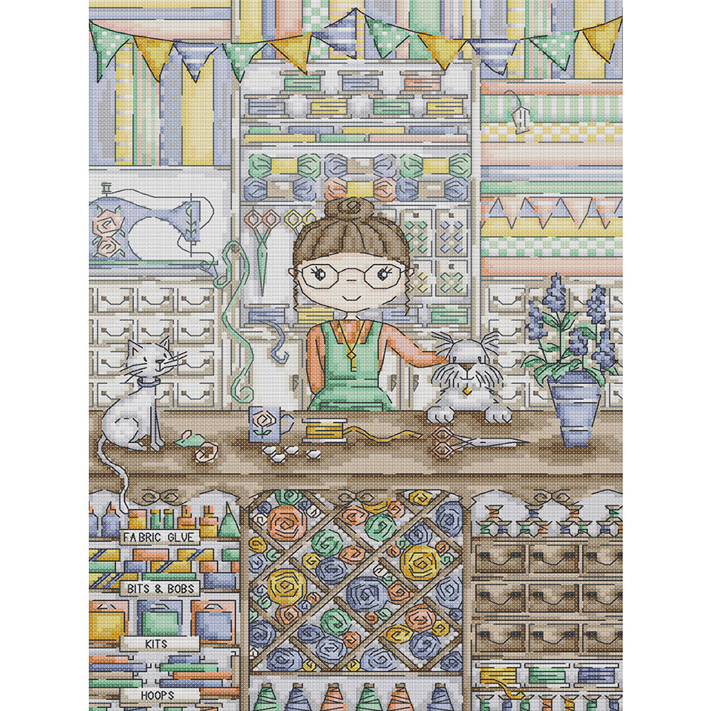 Girl'S Small Handicraft Shop - 14CT Stamped Cross Stitch 29*41CM(Joy Sunday)