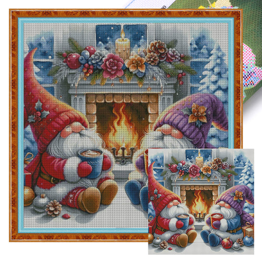 Dwarfs By The Fireplace - 14CT Stamped Cross Stitch 70*70CM(Fairy Brand)