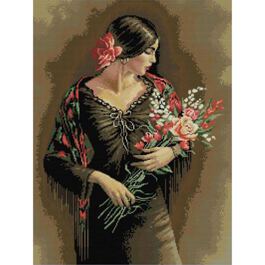 Beautiful Girl Smelling Flowers 2 - 14CT Stamped Cross Stitch 44*61CM(Joy Sunday)