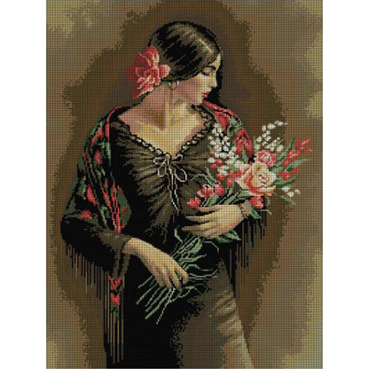 Beautiful Girl Smelling Flowers 2 - 14CT Stamped Cross Stitch 44*61CM(Joy Sunday)