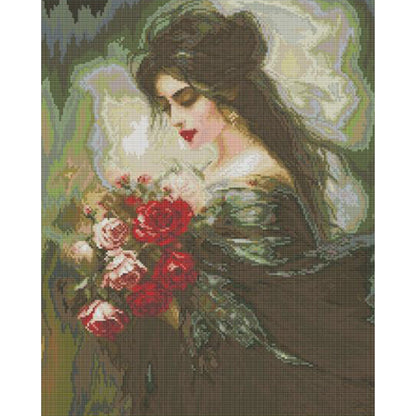 Beautiful Girl Smelling Flowers 3 - 14CT Stamped Cross Stitch 41*48CM(Joy Sunday)